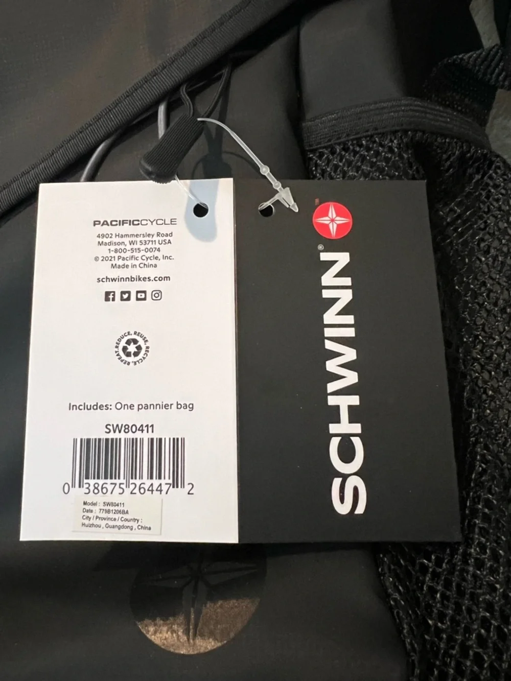 Schwinn Black Commuter Messenger Pannier Bag with Reflective Trim
